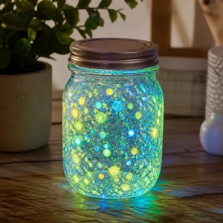 Firefly-themed mason jar lanterns glowing softly at night