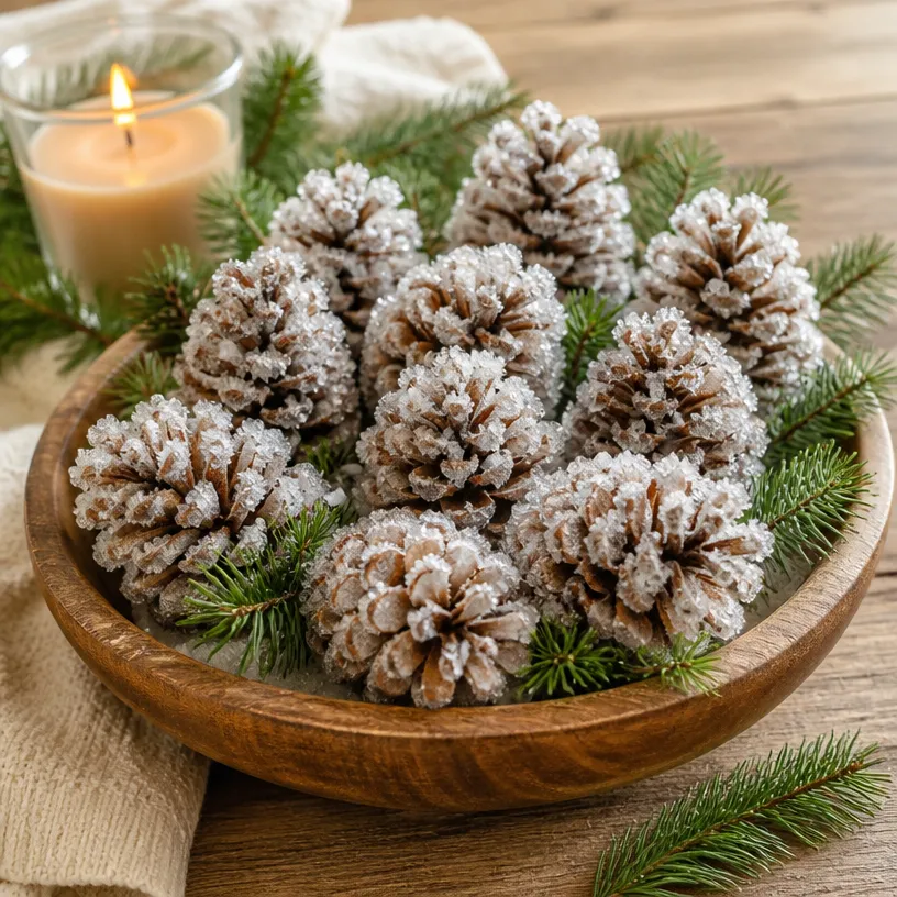 Fresh-Looking Crystal Pinecones from Winter Woods