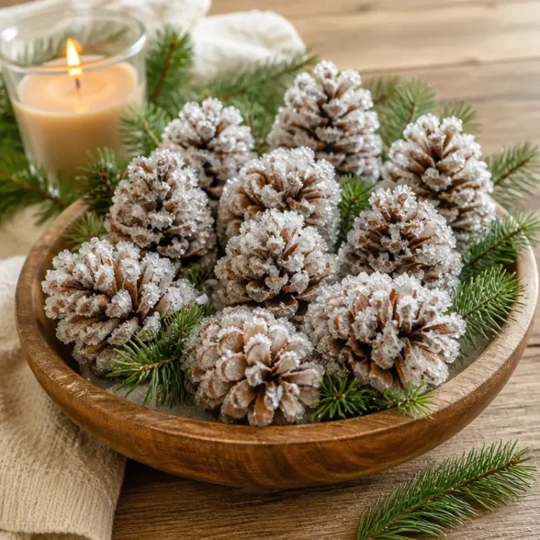 DIY crystal pinecones made from fresh winter woods materials