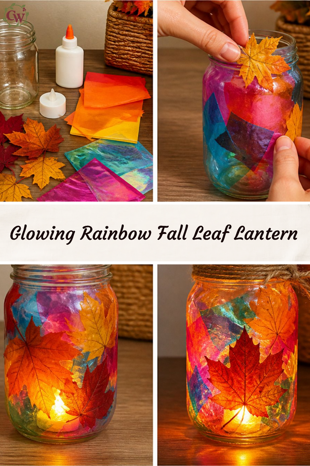 Glowing Rainbow Fall Leaf Lantern