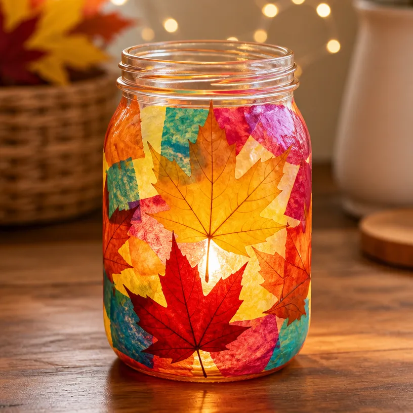 Glowing Rainbow Fall Leaf Lantern
