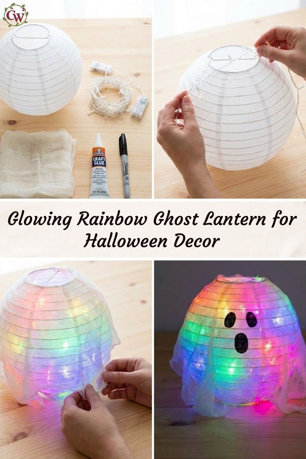 Glowing Rainbow Ghost Lantern for Halloween Decor