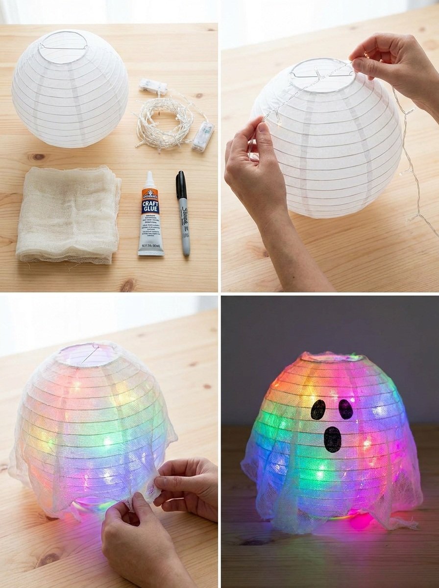 Glowing Rainbow Ghost Lantern for Halloween Decor