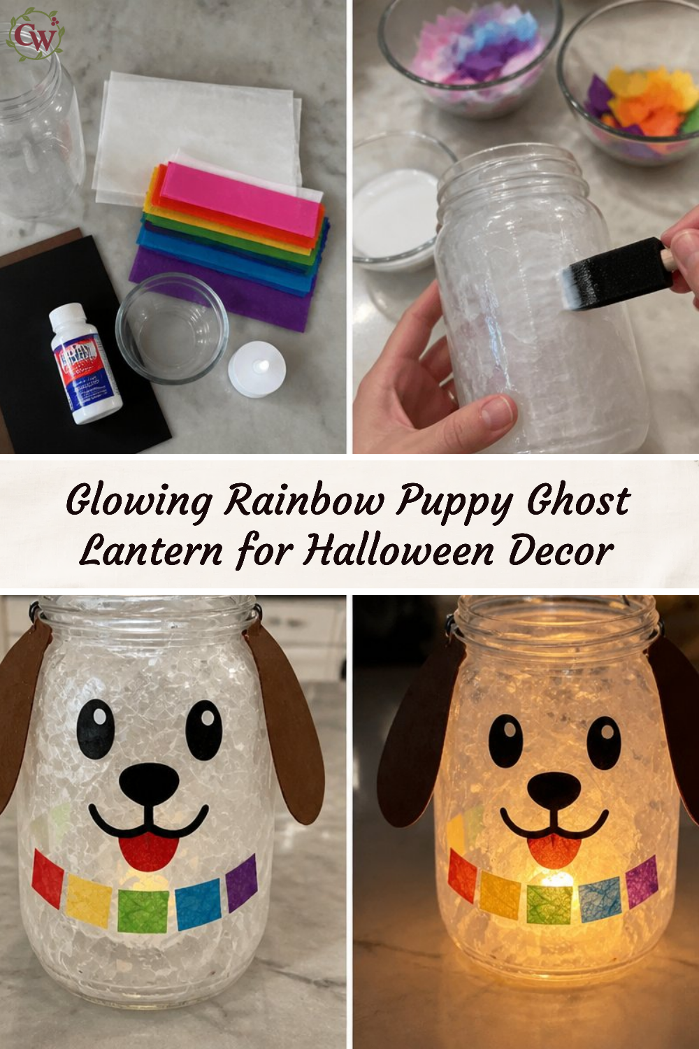 Glowing Rainbow Puppy Ghost Lantern for Halloween Decor