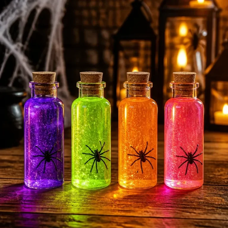 Colorful Halloween rainbow potion bottles for spooky decor crafts