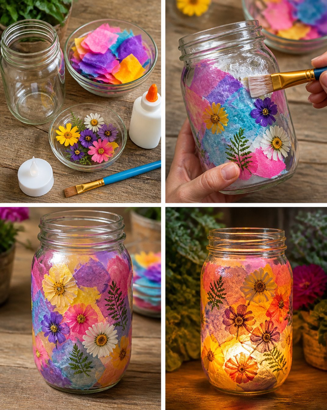 Colorful Wildflower Lantern Jar - Garden Decor