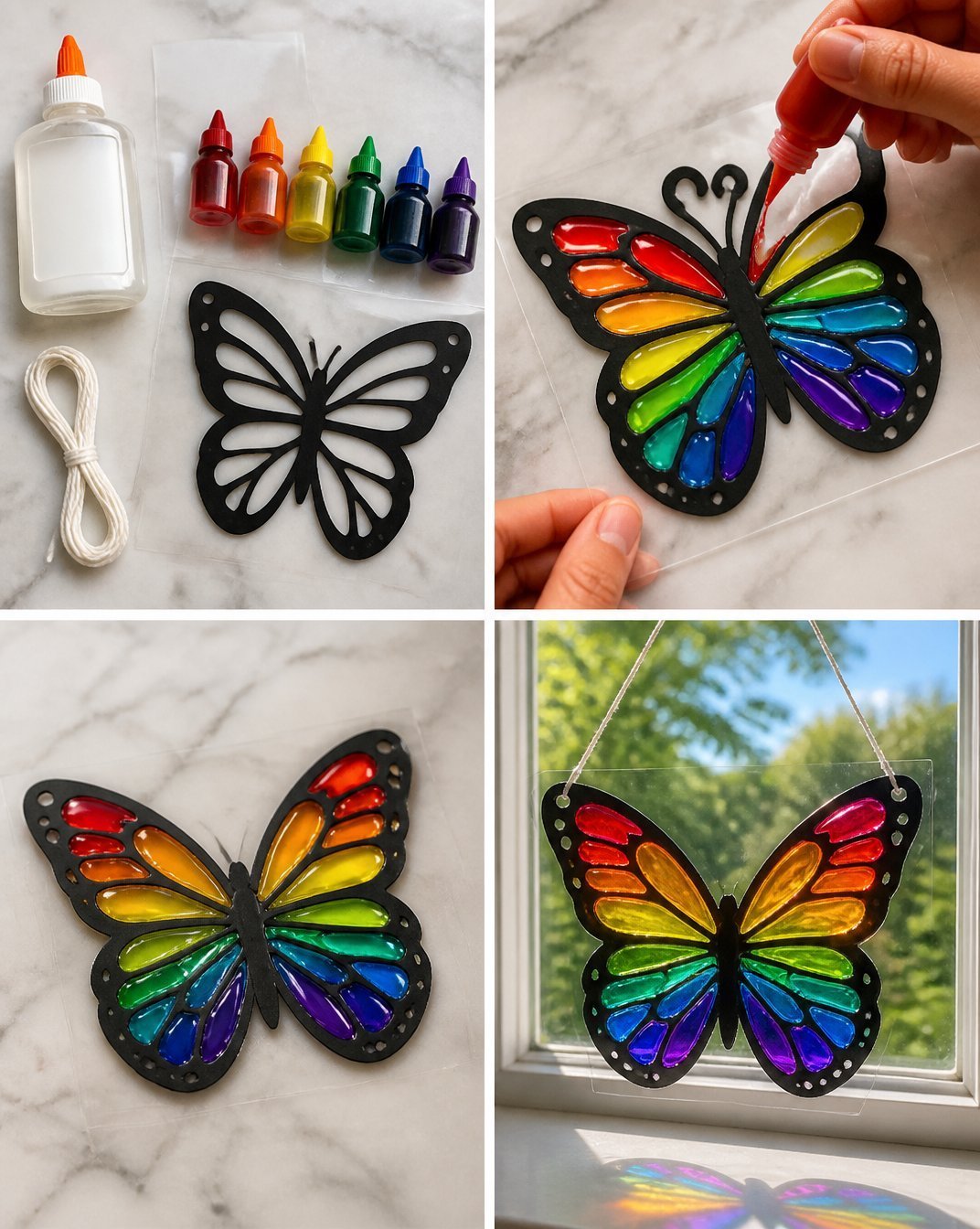 Layered Rainbow Glue Butterfly Suncatcher