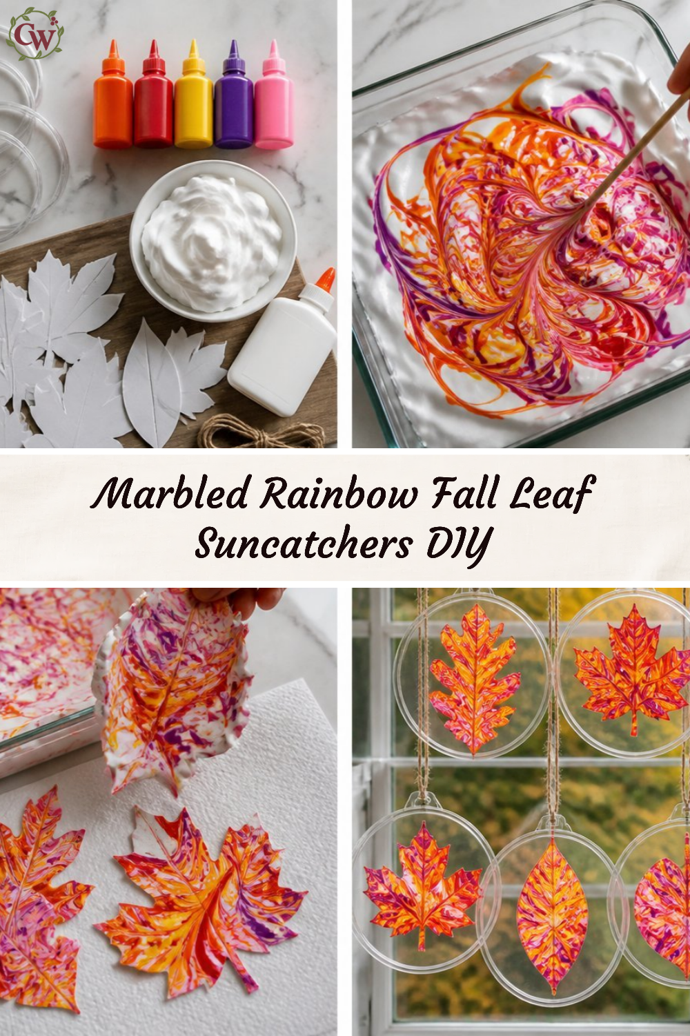 Marbled Rainbow Fall Leaf Suncatchers DIY