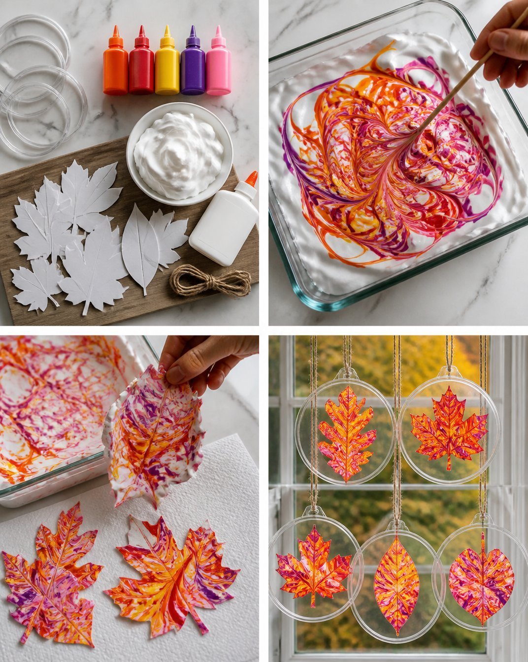 Marbled Rainbow Fall Leaf Suncatchers DIY