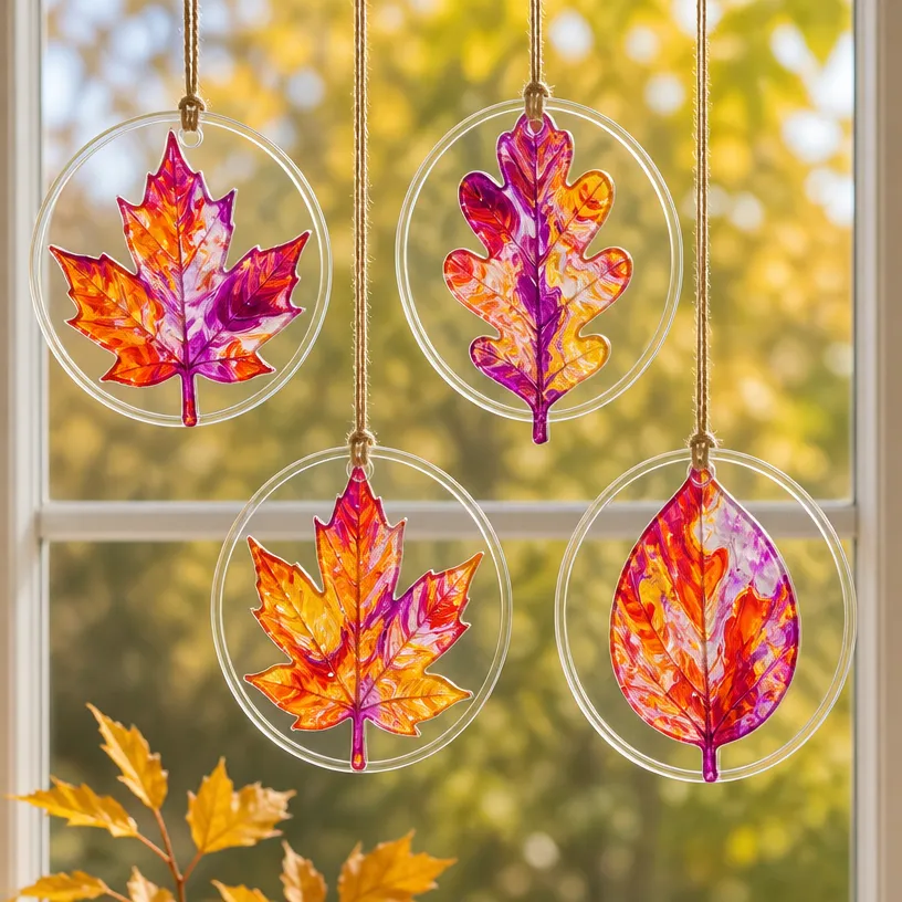 Marbled Rainbow Fall Leaf Suncatchers DIY