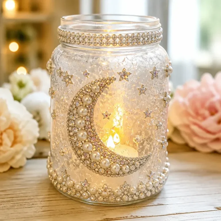 DIY Mason Jar Lantern Sparkling Moon centerpiece designed for enchanting decor