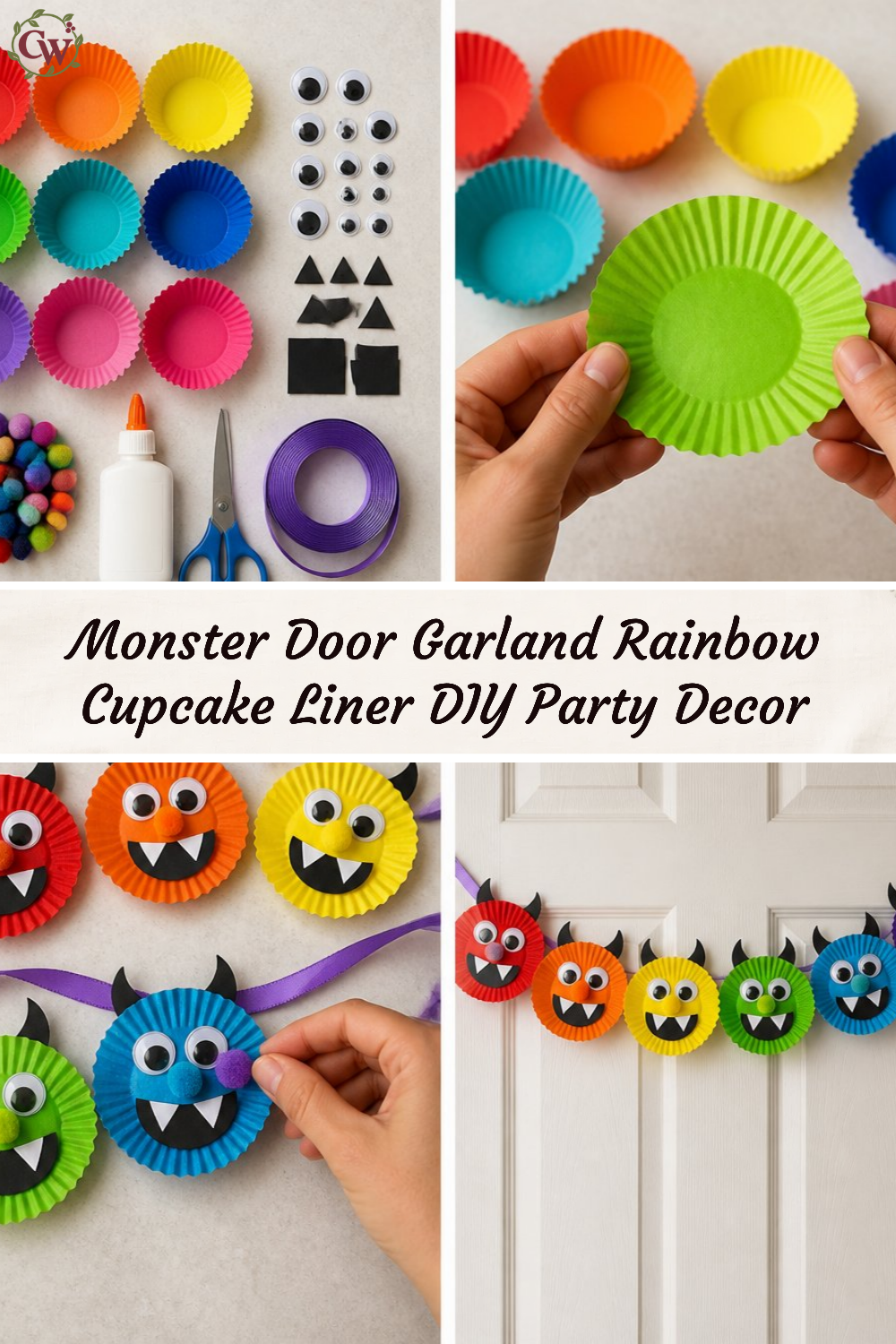 Monster Door Garland Rainbow Cupcake Liner DIY Party Decor