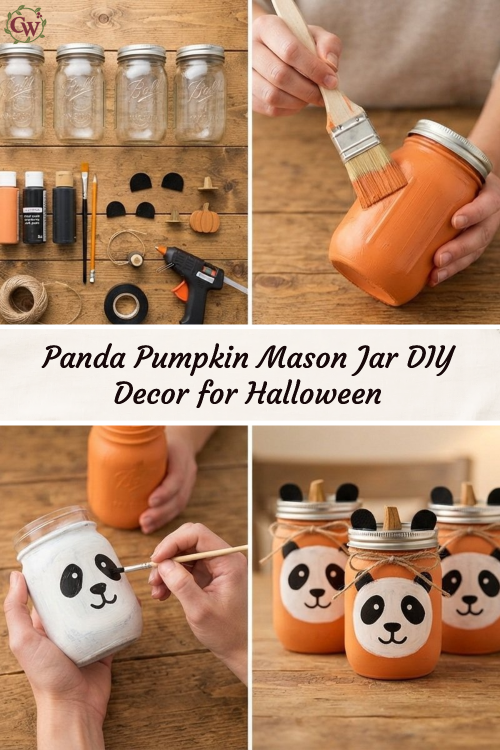 Panda Pumpkin Mason Jar DIY Decor for Halloween