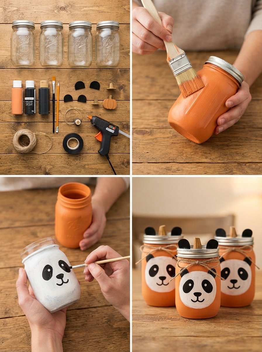Creepy-Charming Panda Pumpkin Mason Jar DIY Decor for Halloween