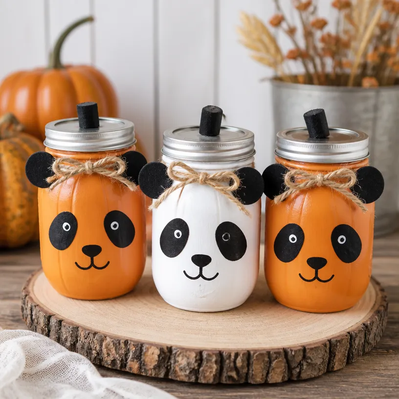 Creepy-Charming Panda Pumpkin Mason Jar DIY Decor for Halloween