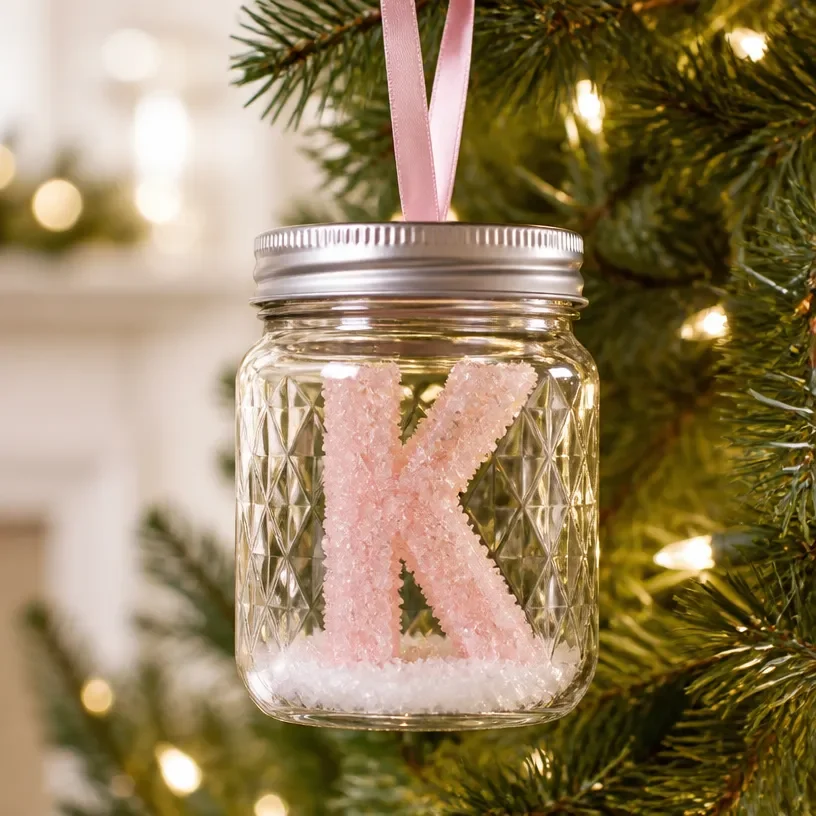 Personalized crystal initial ornament with custom monogram design