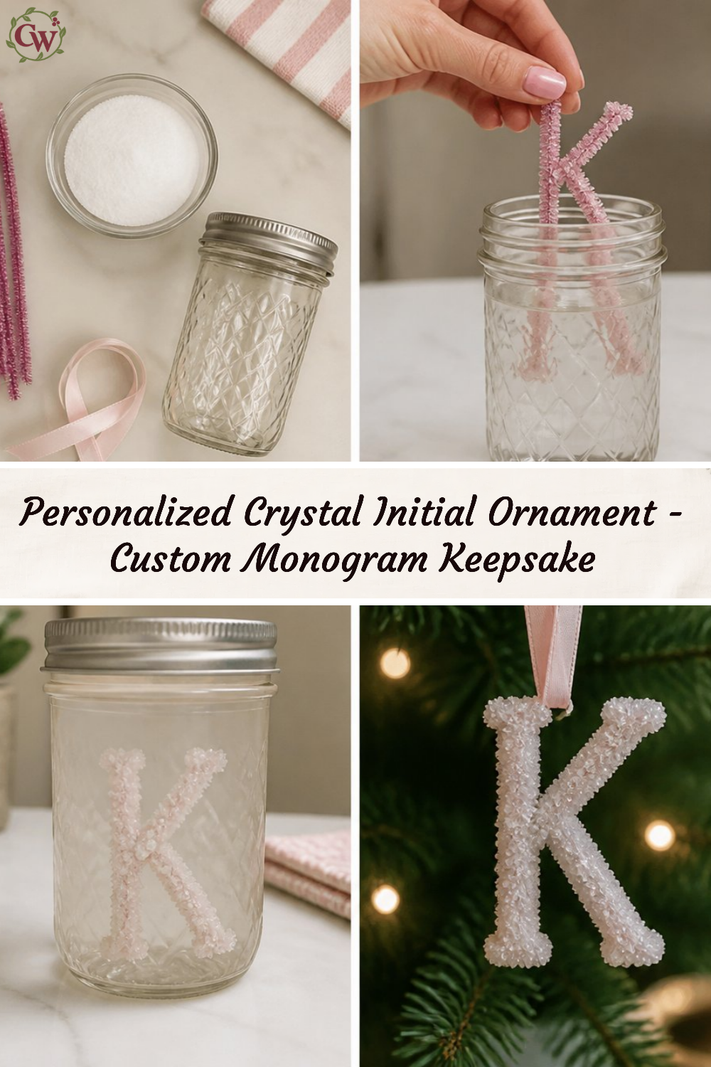 Personalized Crystal Initial Ornament - Custom Monogram Keepsake