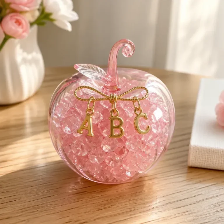 Pink Crystal Apple Ornament for Teacher Classroom Decor Gift