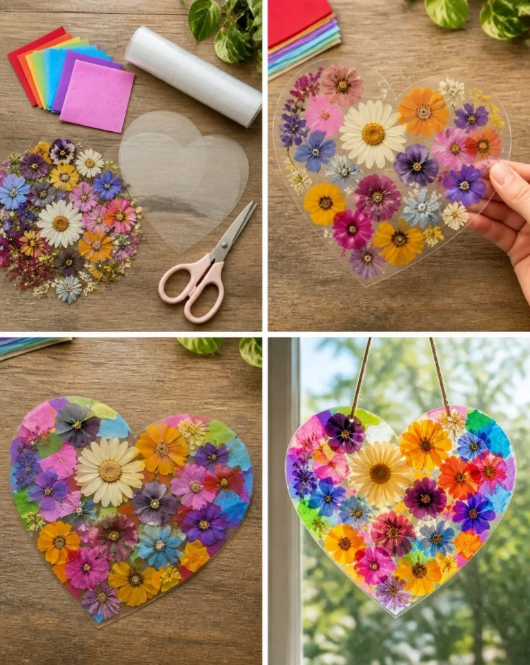 Pressed Flower Rainbow Heart showcasing vibrant floral designs.