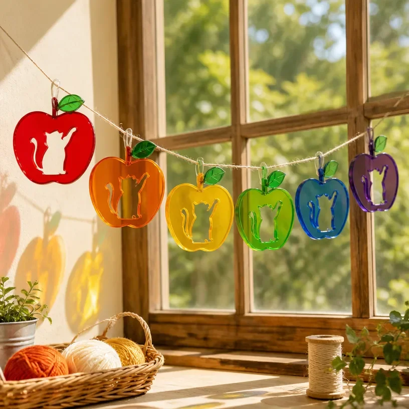 Rainbow Apple Suncatcher Garland DIY Kitten-Themed Project