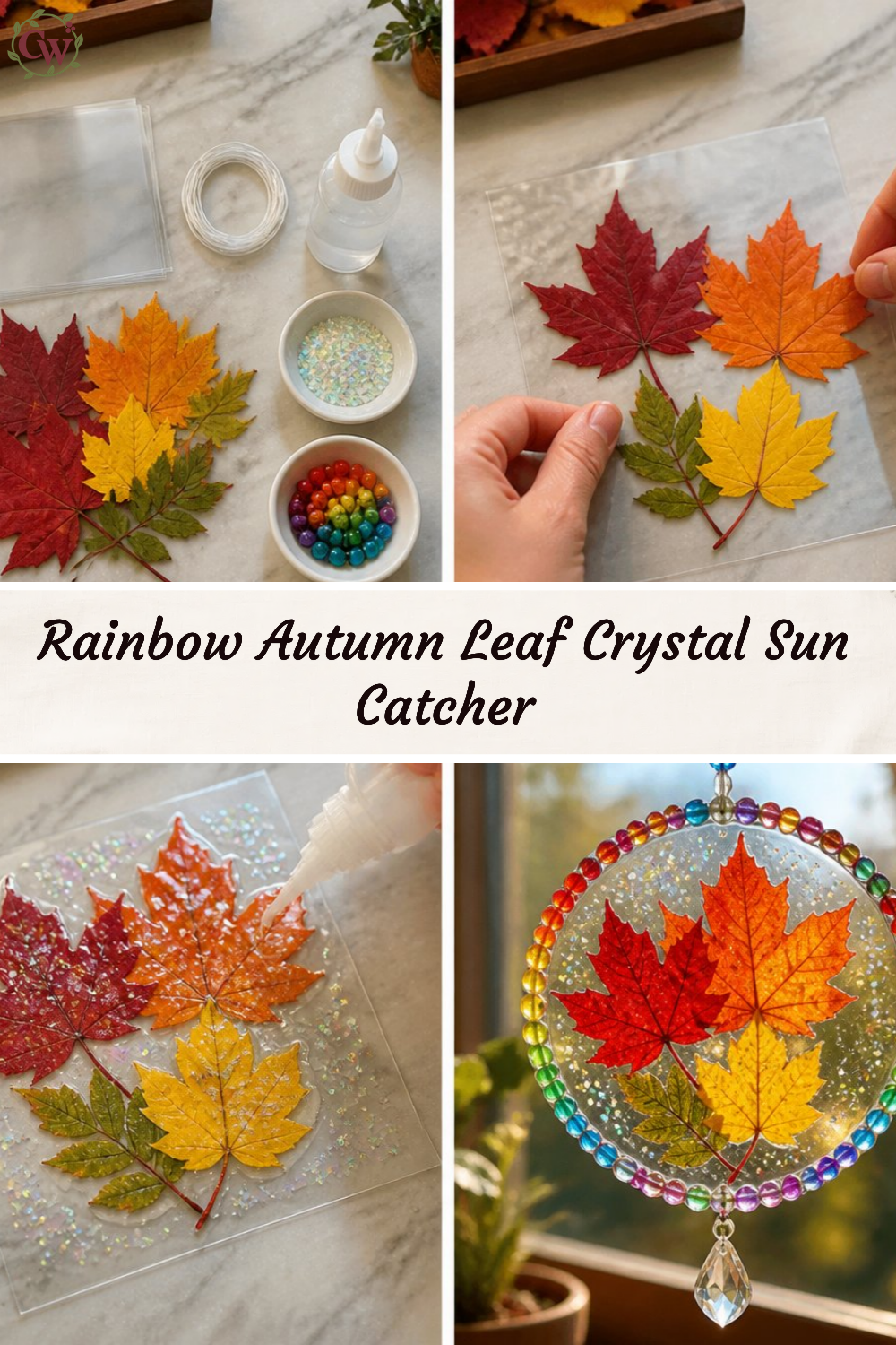 Rainbow Autumn Leaf Crystal Sun Catcher