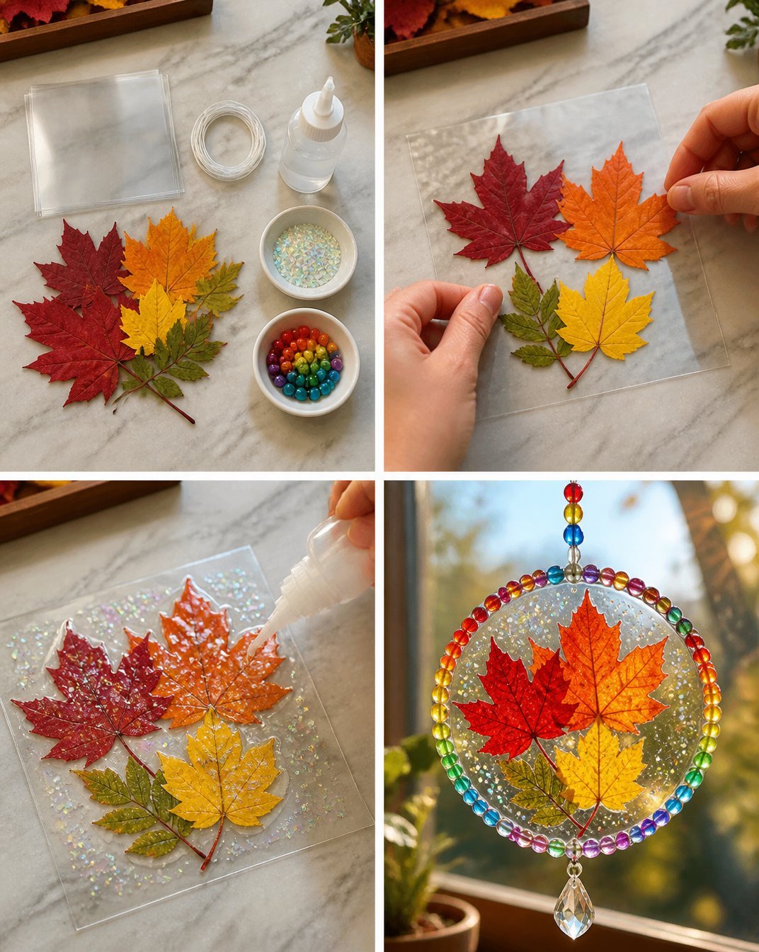 Rainbow Autumn Leaf Crystal Sun Catcher