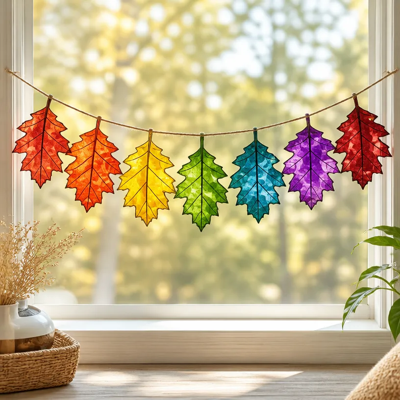 Rainbow Autumn Leaf Suncatcher Garland