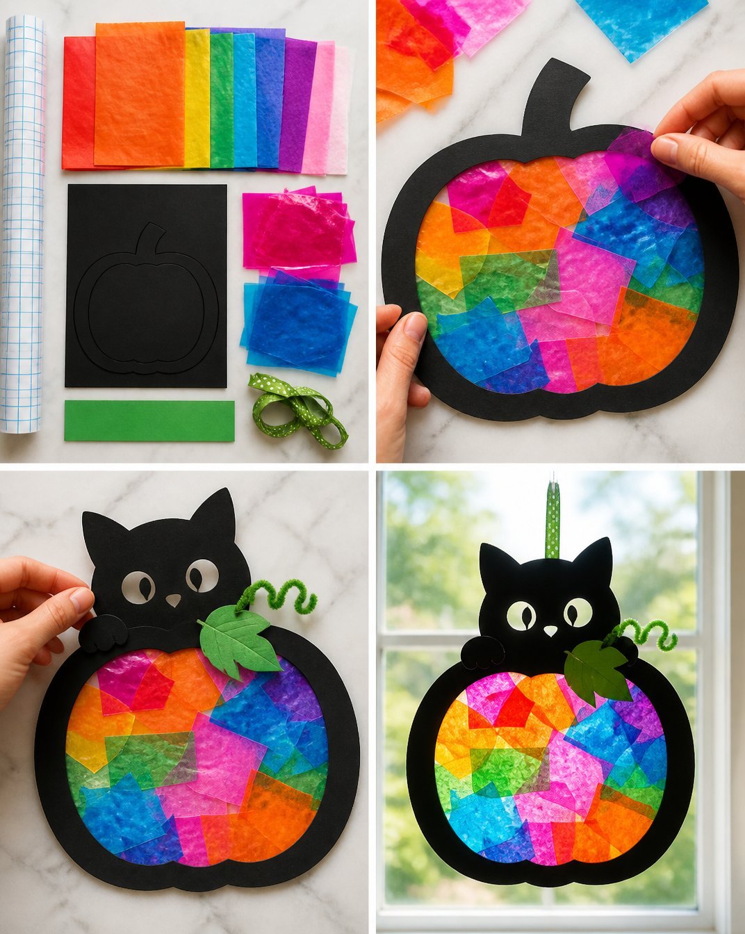 Rainbow Black-Kitten Pumpkin Suncatcher Craft for Kids