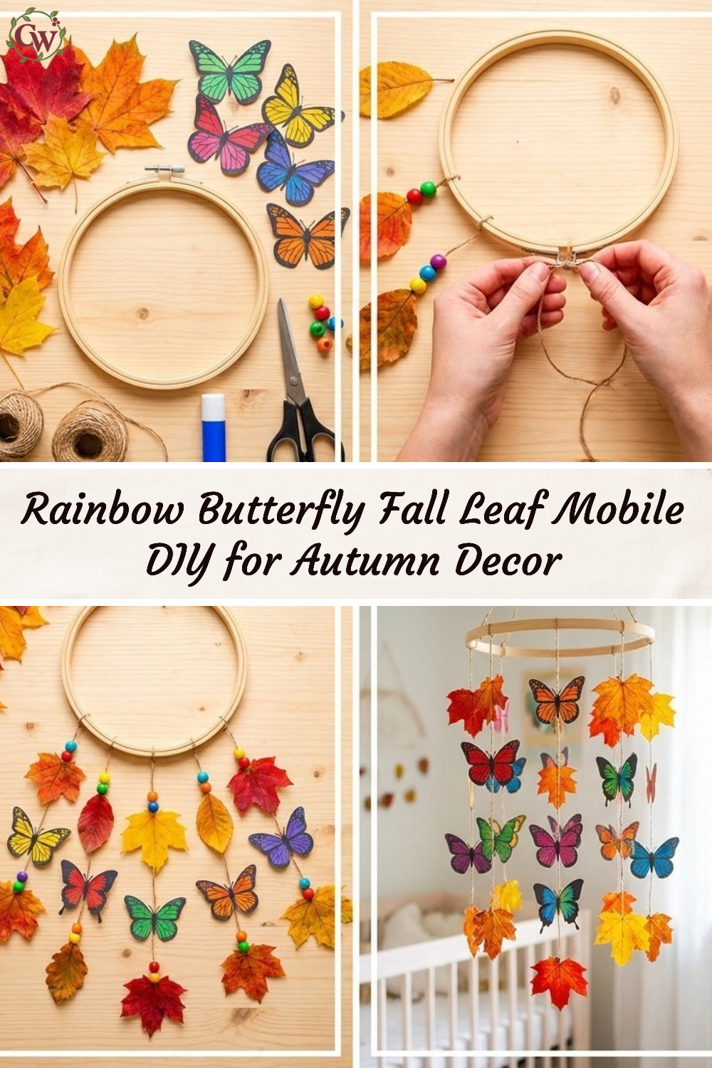Rainbow Butterfly Fall Leaf Mobile DIY for Autumn Decor