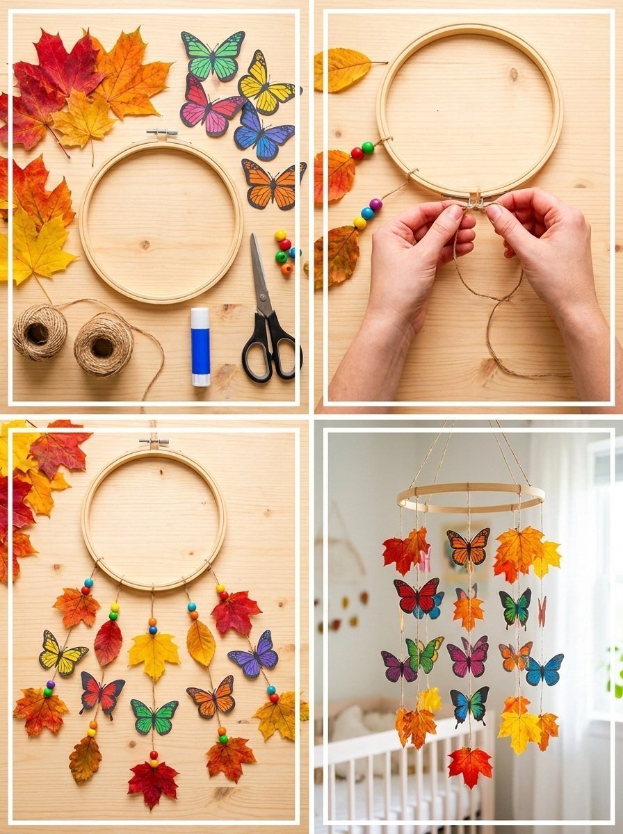 DIY Rainbow Butterfly Fall Leaf Mobile for Autumn Decor