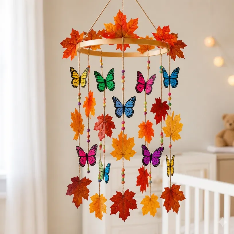 DIY Rainbow Butterfly Fall Leaf Mobile for Autumn decoration