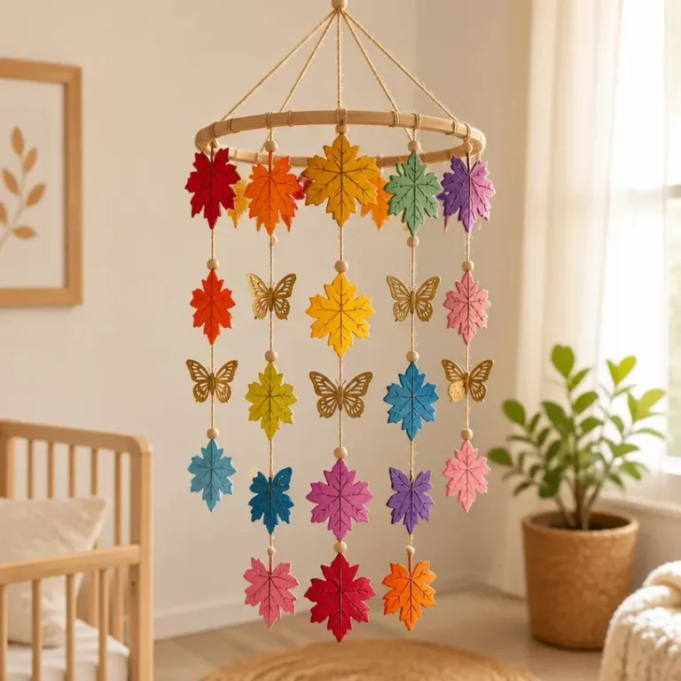 Rainbow butterfly fall leaf mobile for charming nursery decor