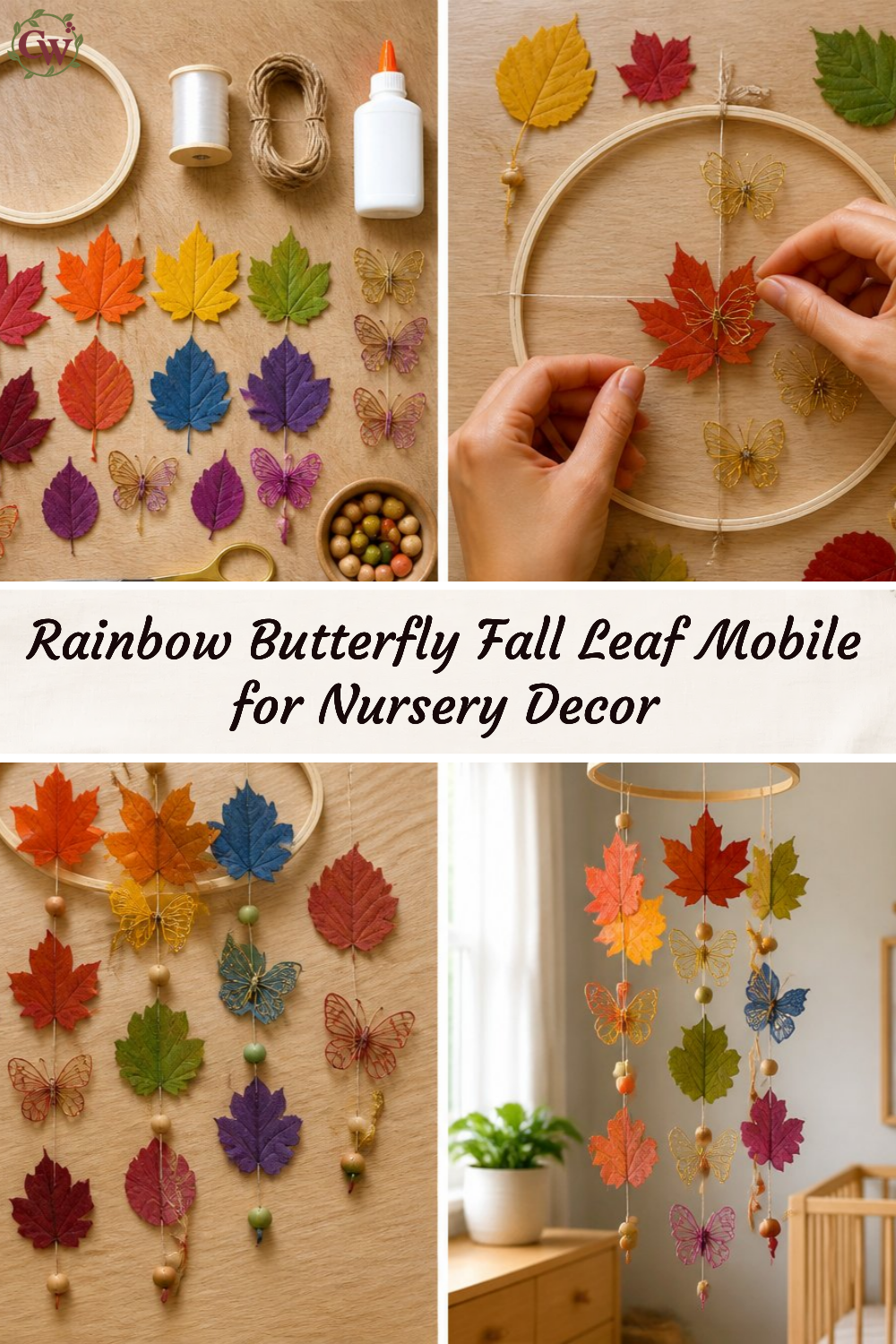 Rainbow Butterfly Fall Leaf Mobile for Nursery Decor