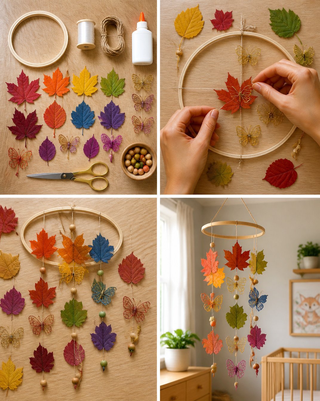Rainbow Butterfly Fall Leaf Mobile for Nursery Decor