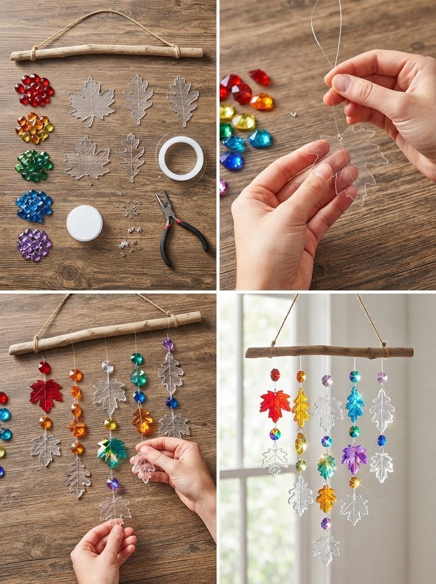 Rainbow Crystal Fall Leaf Mobile