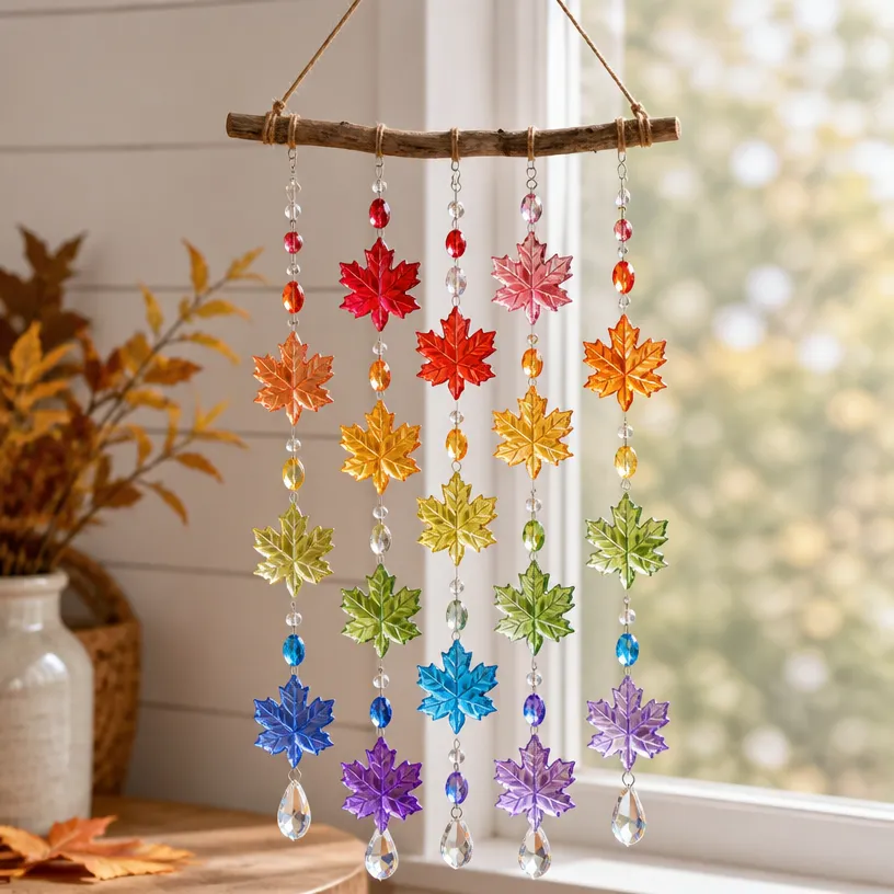 Rainbow Crystal Fall Leaf Mobile
