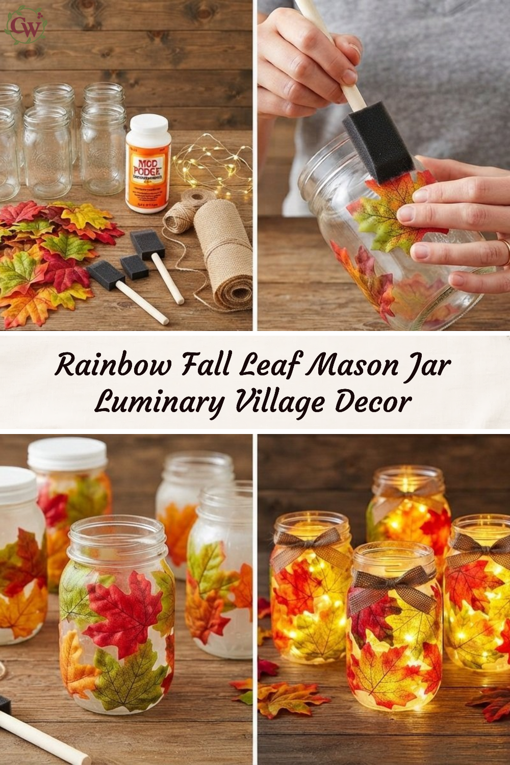 Rainbow Fall Leaf Mason Jar Luminary Village Decor