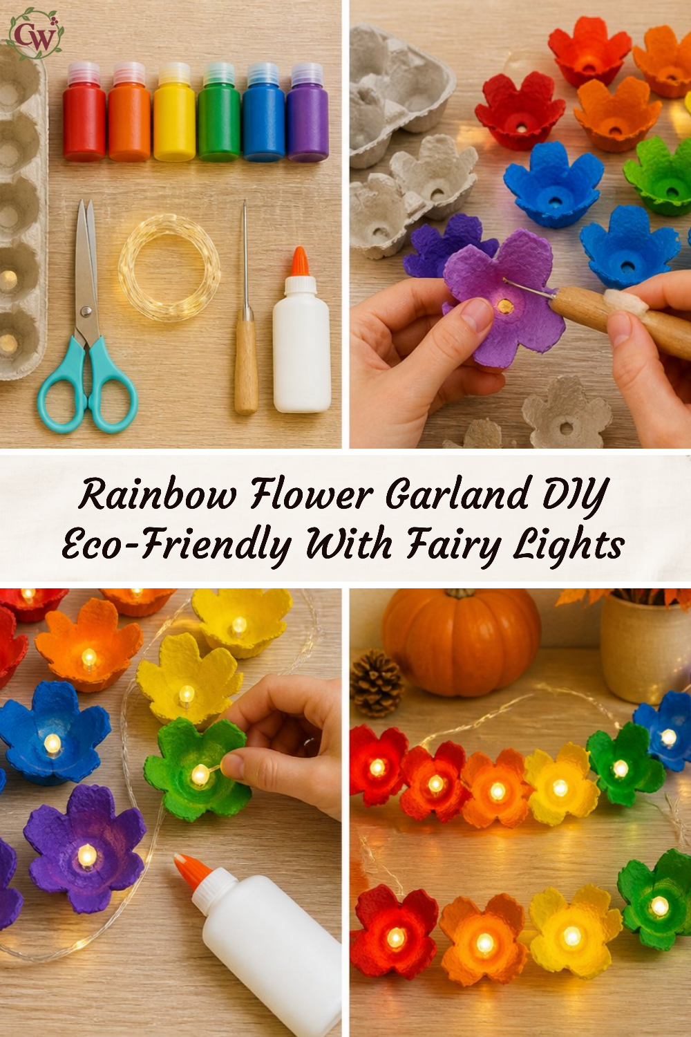 Rainbow Flower Garland DIY Eco-Friendly With Fairy Lights