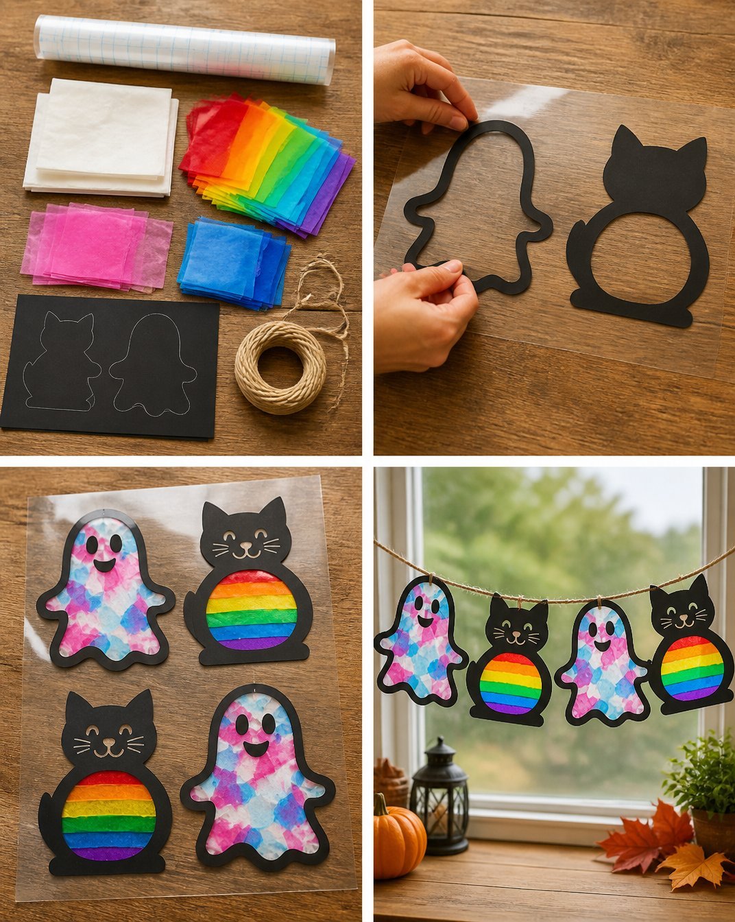 Rainbow Ghost & Kitten Suncatcher Garland