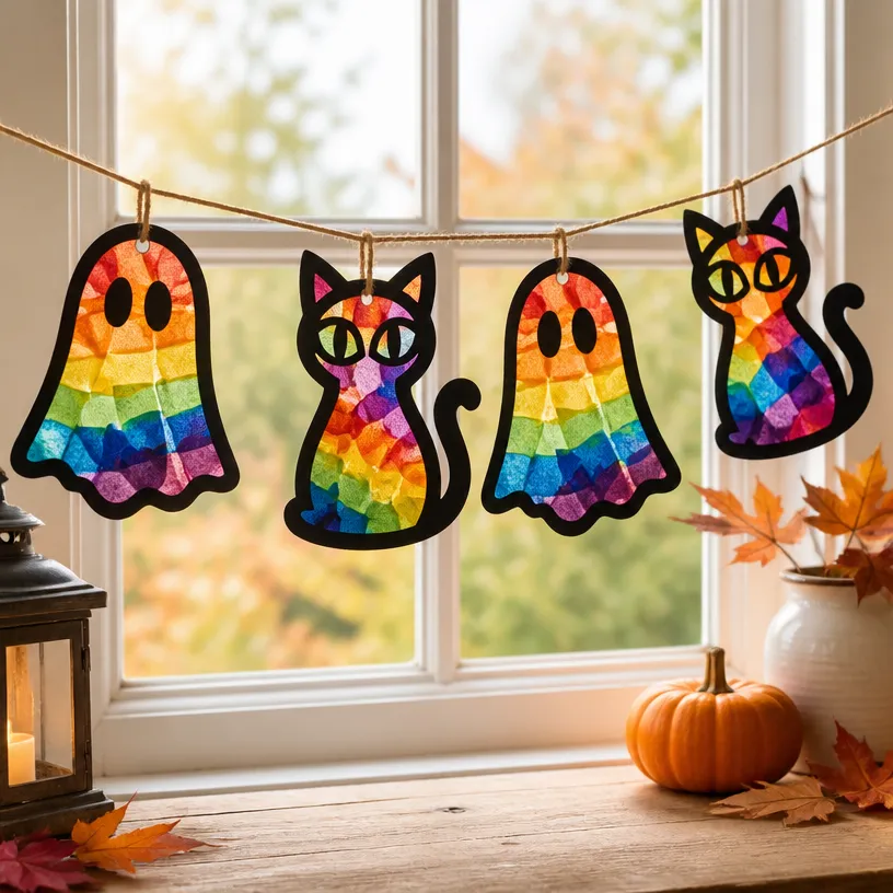 Rainbow Ghost & Kitten Suncatcher Garland