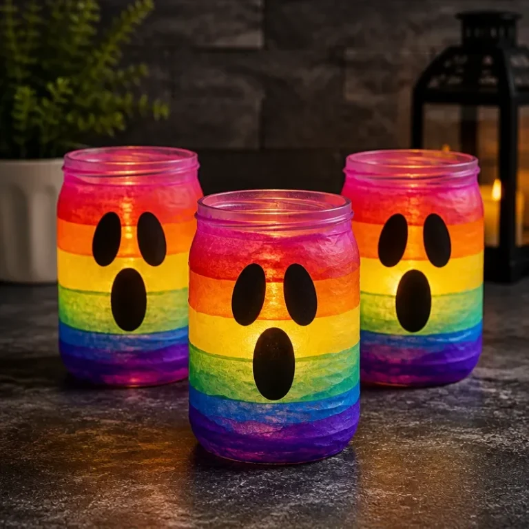 DIY Rainbow Ghost Lanterns glowing for Halloween decoration