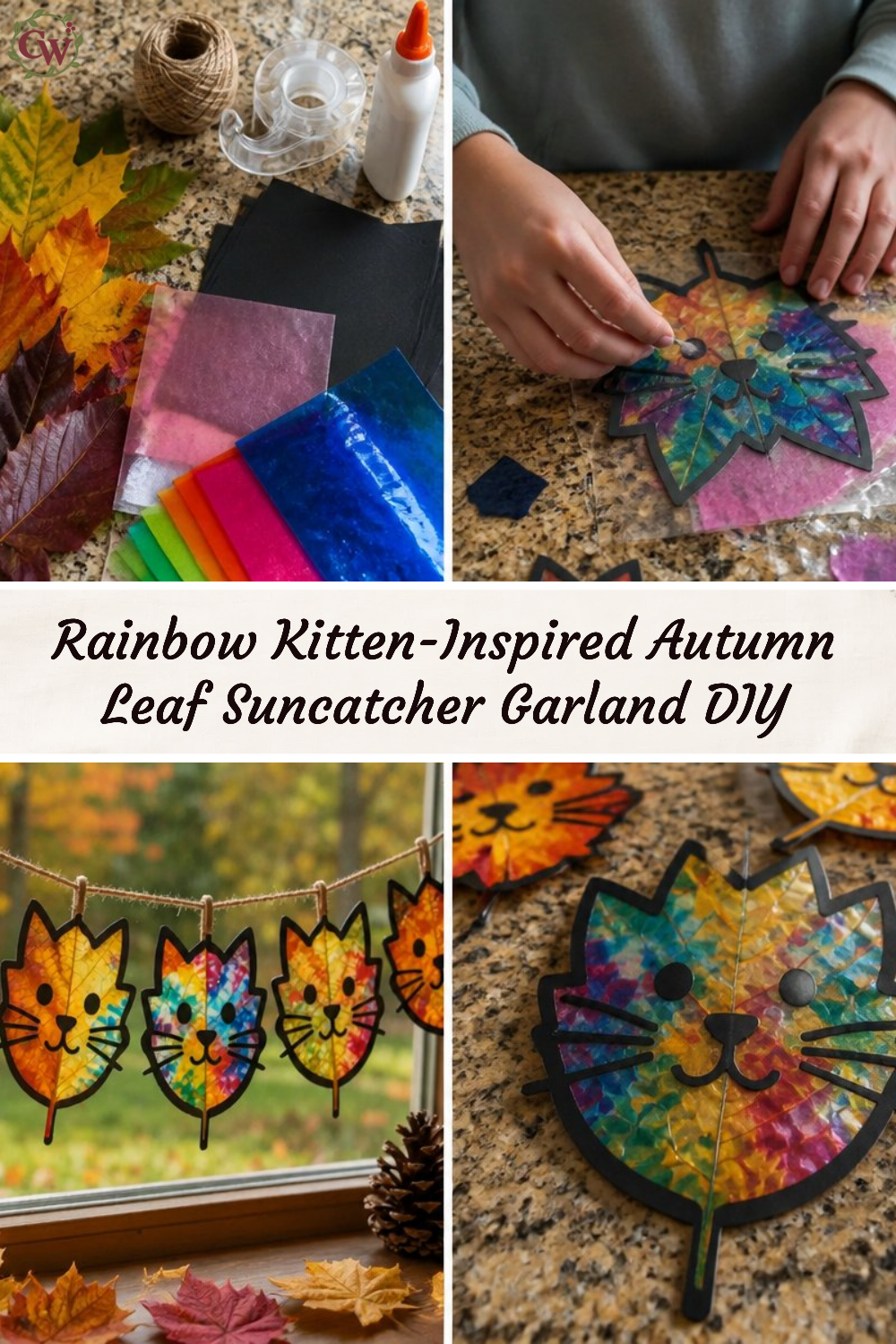 Rainbow Kitten-Inspired Autumn Leaf Suncatcher Garland DIY