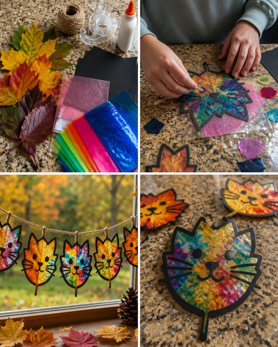 Rainbow Kitten-Inspired Autumn Leaf Suncatcher Garland