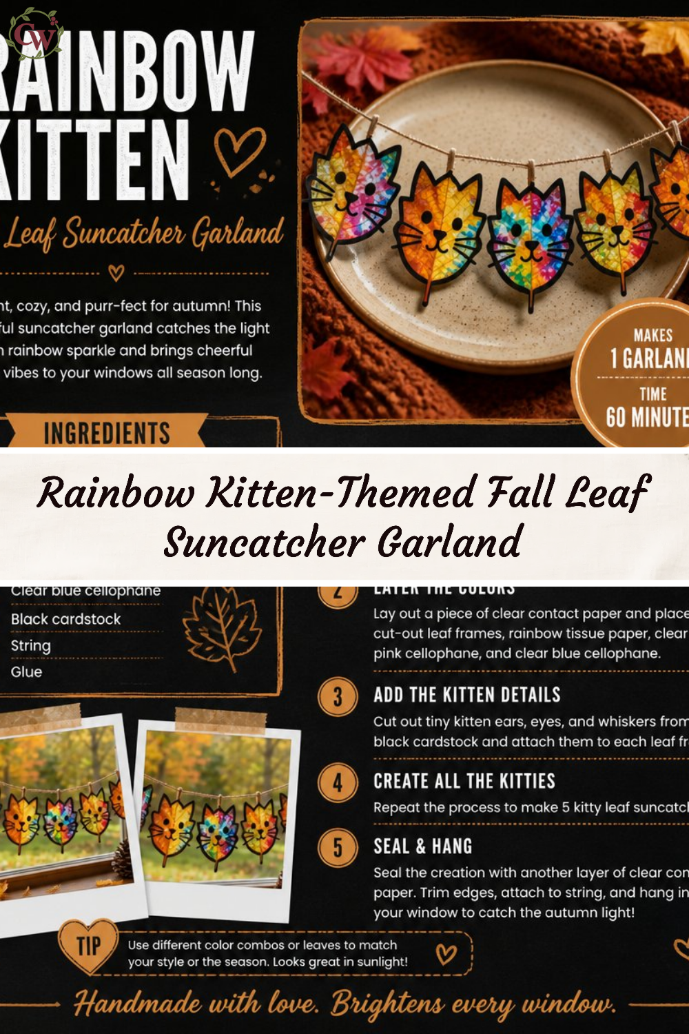 Rainbow Kitten-Themed Fall Leaf Suncatcher Garland