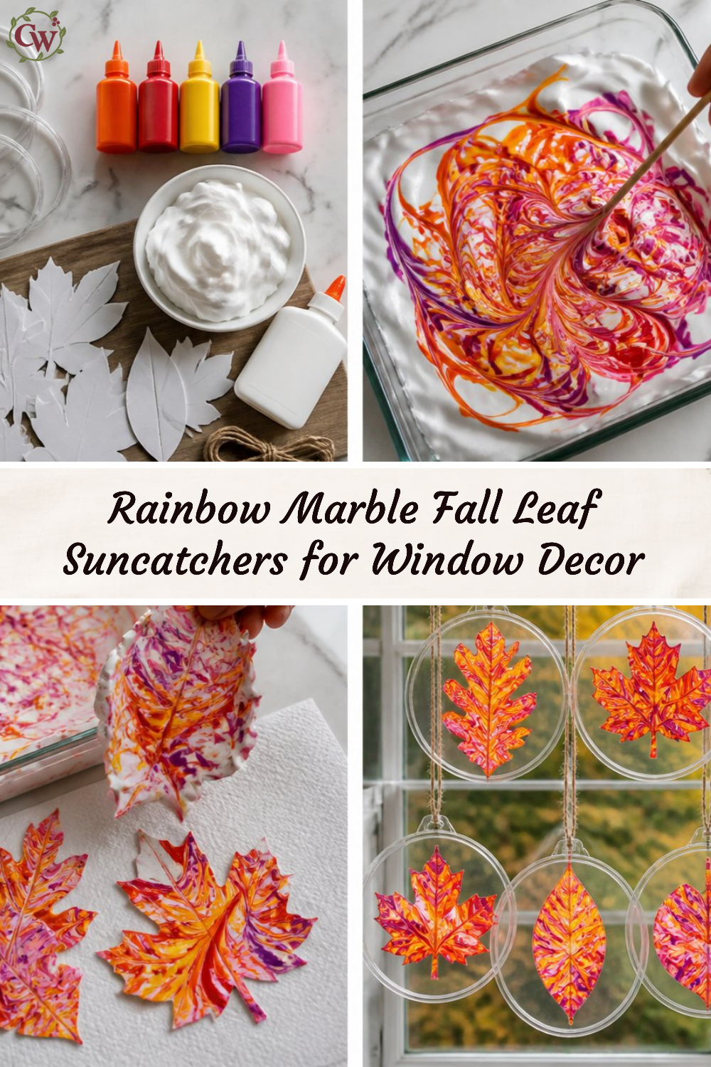 Rainbow Marble Fall Leaf Suncatchers for Window Decor