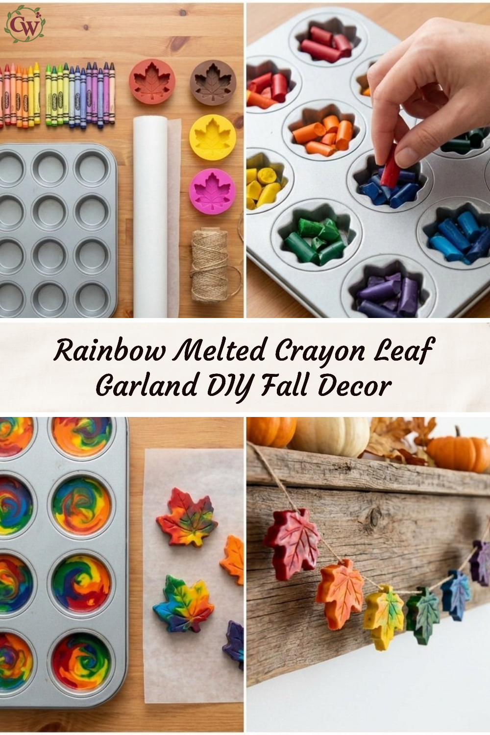 Rainbow Melted Crayon Leaf Garland DIY Fall Decor