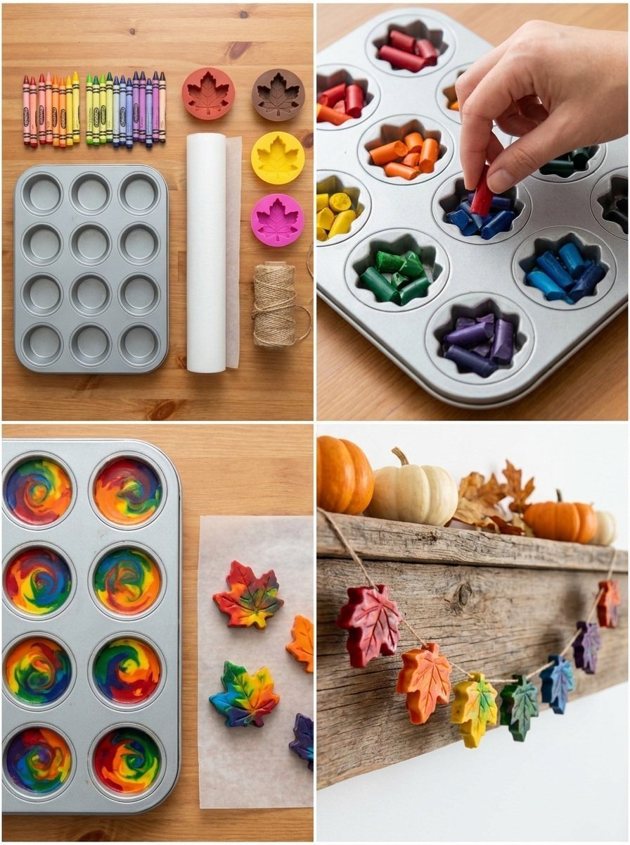 Rainbow Melted Crayon Leaf Garland for Autumn Decor