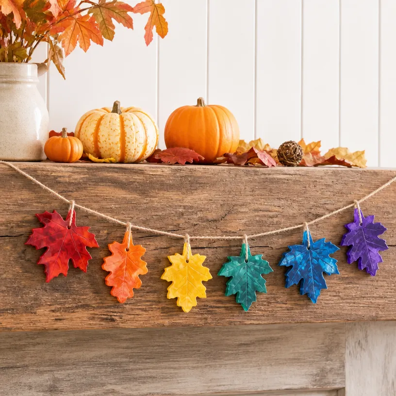 Rainbow Melted Crayon Leaf Garland for Autumn Decor