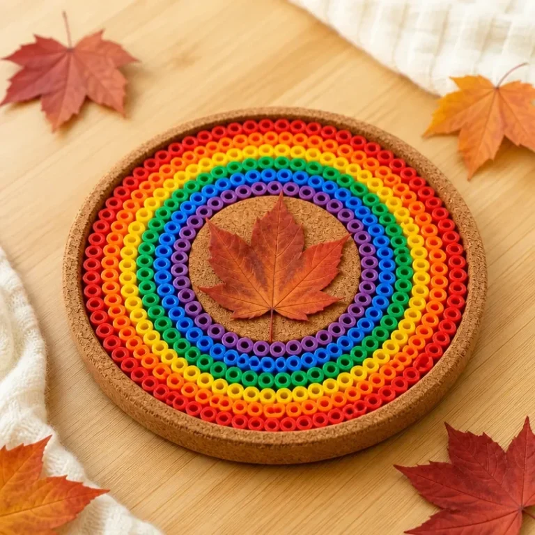 Rainbow Perler-Bead Autumn Leaf Coasters DIY project