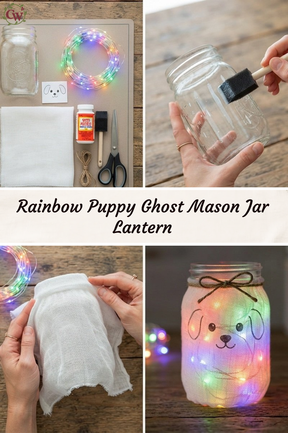Rainbow Puppy Ghost Mason Jar Lantern